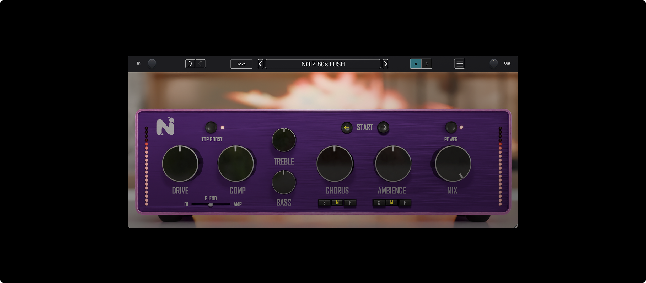 Screenshot of purple 80's lush preamp GUI