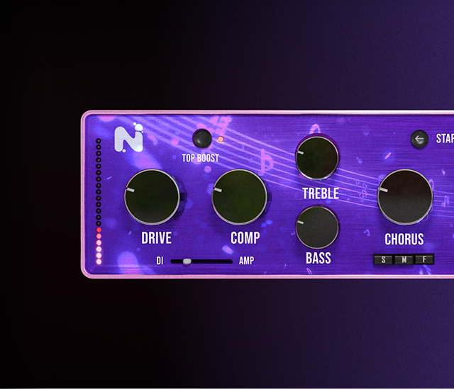 80's lush preamp GUI with musical note background 